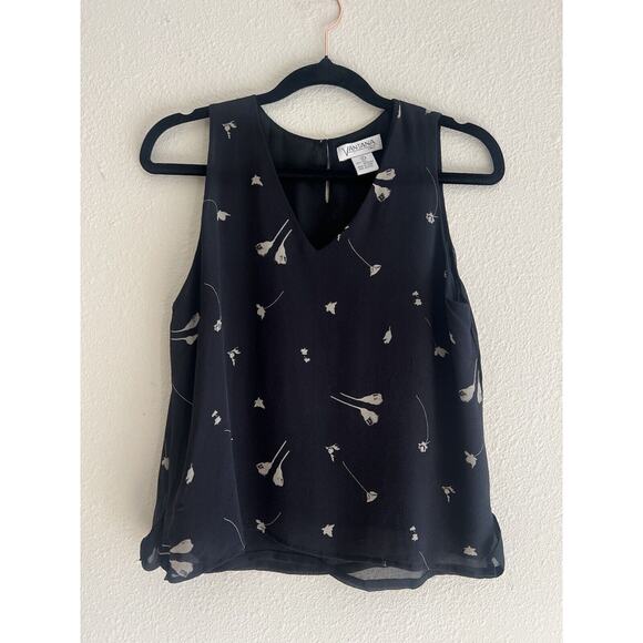 Vantana Italy Vintage Y2K Silk Sheer Floral Black Top Size 4 Poppy Feminine - Picture 1 of 5